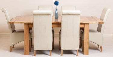 Seattle Oak Extending Dining Table with 6 Montana Ivory Leather Chairs