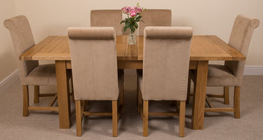 Seattle Oak Extending Dining Table with 6 Washington Beige Fabric Chairs