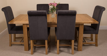 Seattle Oak Extending Dining Table with 6 Washington Black Fabric Chairs