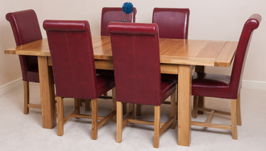 Seattle Oak Extending Dining Table with 6 Washington Burgundy Leather Chairs