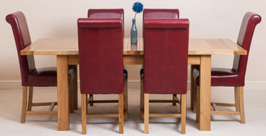 Seattle Oak Extending Dining Table with 6 Washington Burgundy Leather Chairs