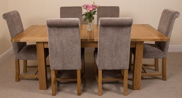 Seattle Oak Extending Dining Table with 6 Washington Grey Fabric Chairs