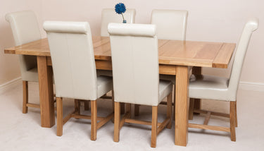 Seattle Oak Extending Dining Table with 6 Washington Ivory Leather Chairs