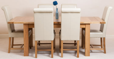 Seattle Oak Extending Dining Table with 6 Washington Ivory Leather Chairs