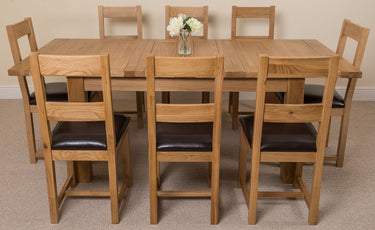 Seattle Oak Extending Dining Table with 8 Lincoln Oak Chairs