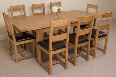 Seattle Oak Extending Dining Table with 8 Lincoln Oak Chairs
