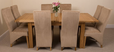 Seattle Oak Extending Dining Table with 8 Lola Beige Fabric Chairs