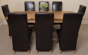 Seattle Oak Extending Dining Table with 8 Lola Brown Leather Chairs