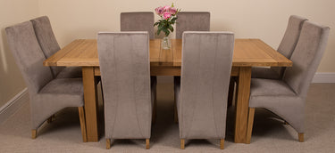 Seattle Oak Extending Dining Table with 8 Lola Grey Fabric Chairs