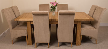 Seattle Oak Extending Dining Table with 8 Montana Beige Fabric Chairs