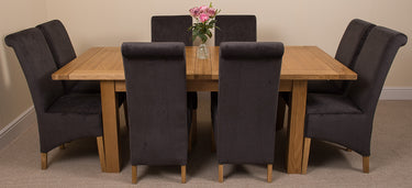 Seattle Oak Extending Dining Table with 8 Montana Black Fabric Chairs