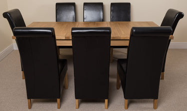Seattle Oak Extending Dining Table with 8 Montana Black Leather Chairs