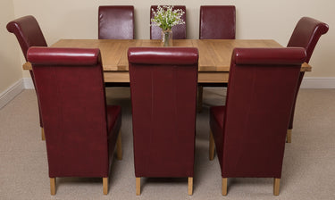 Seattle Oak Extending Dining Table with 8 Montana Burgundy Leather Chairs