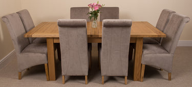 Seattle Oak Extending Dining Table with 8 Montana Grey Fabric Chairs