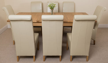 Seattle Oak Extending Dining Table with 8 Montana Ivory Leather Chairs