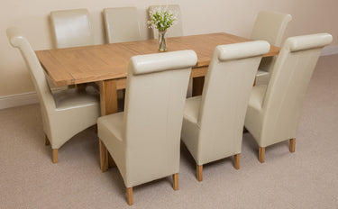 Seattle Oak Extending Dining Table with 8 Montana Ivory Leather Chairs