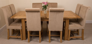 Seattle Oak Extending Dining Table with 8 Washington Beige Fabric Chairs