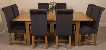 Seattle Oak Extending Dining Table with 8 Washington Black Fabric Chairs
