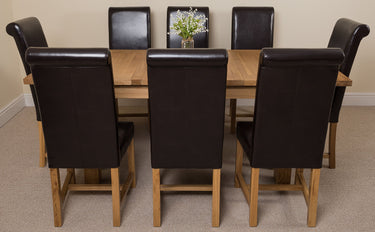 Seattle Oak Extending Dining Table with 8 Washington Brown Leather Chairs