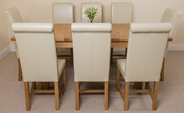 Seattle Oak Extending Dining Table with 8 Washington Ivory Leather Chairs