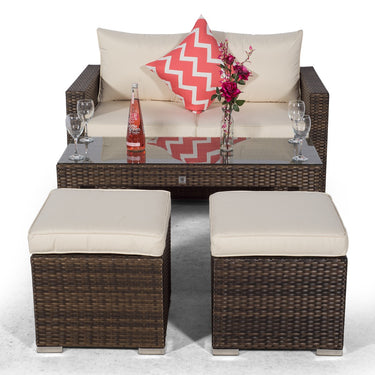 Sydney 2 Seater Sofa Loveseat With Coffee Table & 2 Stools - Brown