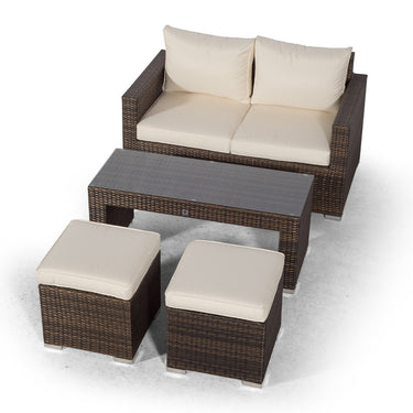 Sydney 2 Seater Sofa Loveseat With Coffee Table & 2 Stools - Brown