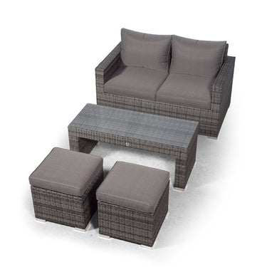 Sydney 2 Seater Sofa Loveseat With Coffee Table & 2 Stools - Grey