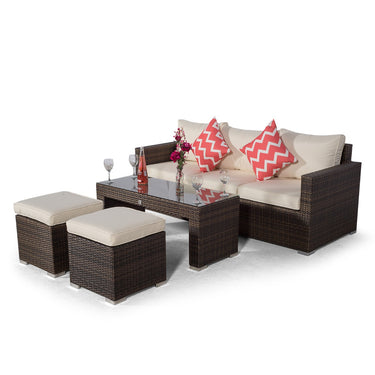 Sydney 3 Seater Sofa With Coffee Table & 2 Stools - Brown