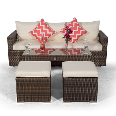 Sydney 3 Seater Sofa With Coffee Table & 2 Stools - Brown