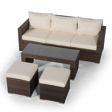 Sydney 3 Seater Sofa With Coffee Table & 2 Stools - Brown