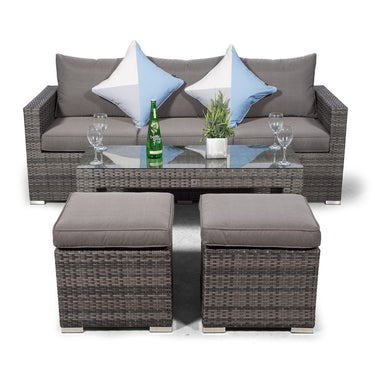 Sydney 3 Seater Sofa With Coffee Table & 2 Stools - Grey