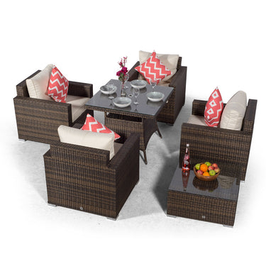 Sydney 4 Seater Conversation Dining Set With Square Coffee Table - Brown