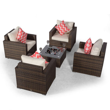 Sydney 4 Seater Drinks Cooler Conversation Dining Set With Square Coffee Table - Brown