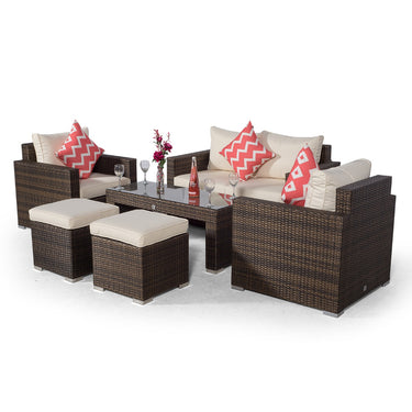 Sydney 4 Seater Loveseat & Armchair Conversation Set With Coffee Table & 2 Stools - Brown