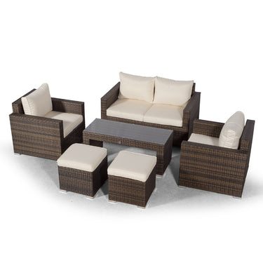 Sydney 4 Seater Loveseat & Armchair Conversation Set With Coffee Table & 2 Stools - Brown