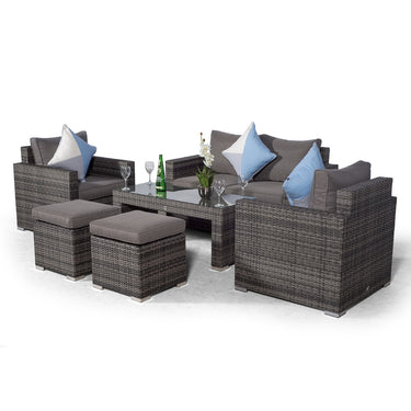 Sydney 4 Seater Loveseat & Armchair Conversation Set With Coffee Table & 2 Stools - Grey