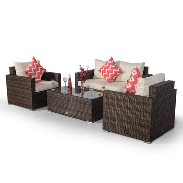 Sydney 4 Seater Loveseat & Armchair Conversation Set With Coffee Table - Brown