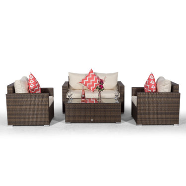 Sydney 4 Seater Loveseat & Armchair Conversation Set With Coffee Table - Brown