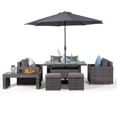 Sydney 6 Seater Conversation Dining Set With Coffee Table & 2 Stools - Grey