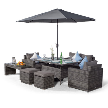 Sydney 6 Seater Conversation Dining Set With Coffee Table & 2 Stools - Grey