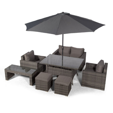 Sydney 6 Seater Conversation Dining Set With Coffee Table & 2 Stools - Grey