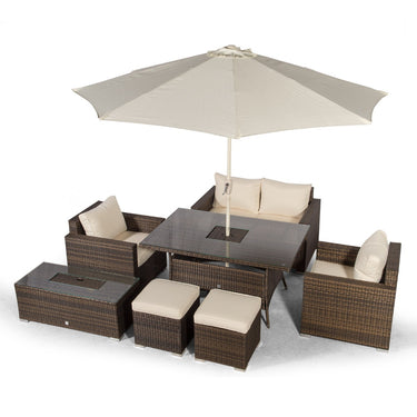 Sydney 6 Seater Drinks Cooler Conversation Dining Set With Coffee Table & 2 Stools - Brown