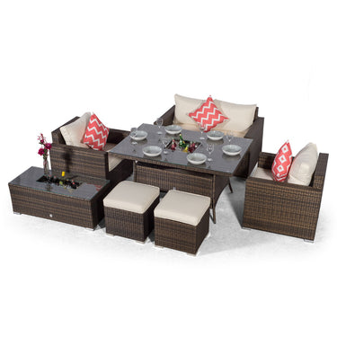 Sydney 6 Seater Drinks Cooler Conversation Dining Set With Coffee Table & 2 Stools - Brown