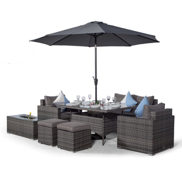 Sydney 6 Seater Drinks Cooler Conversation Dining Set With Coffee Table & 2 Stools - Grey
