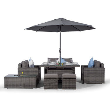 Sydney 6 Seater Drinks Cooler Conversation Dining Set With Coffee Table & 2 Stools - Grey
