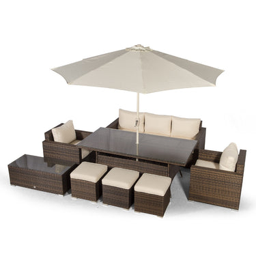 Sydney 8 Seater Conversation Dining Set With Coffee Table & 3 Stools - Brown