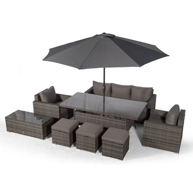 Sydney 8 Seater Conversation Dining Set With Coffee Table & 3 Stools - Grey