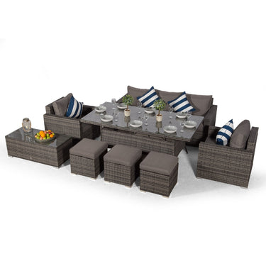Sydney 8 Seater Conversation Dining Set With Coffee Table & 3 Stools - Grey