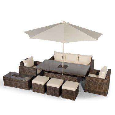 Sydney 8 Seater Drinks Cooler Conversation Dining Set With Coffee Table & 3 Stools - Brown