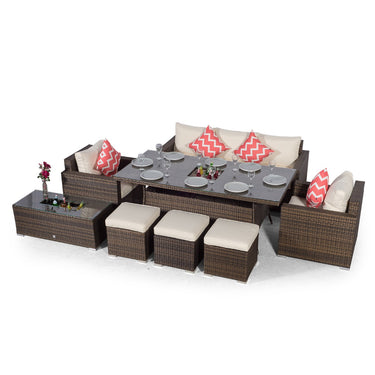 Sydney 8 Seater Drinks Cooler Conversation Dining Set With Coffee Table & 3 Stools - Brown